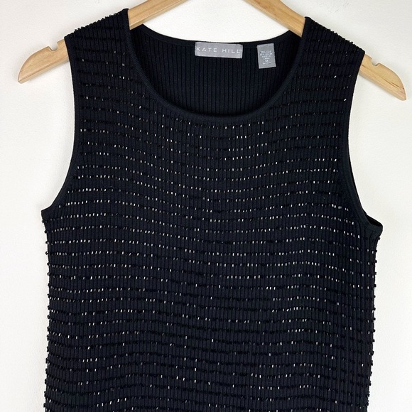Kate Hill Silk Blend and Beaded Black Knit Top - Picture 2 of 6